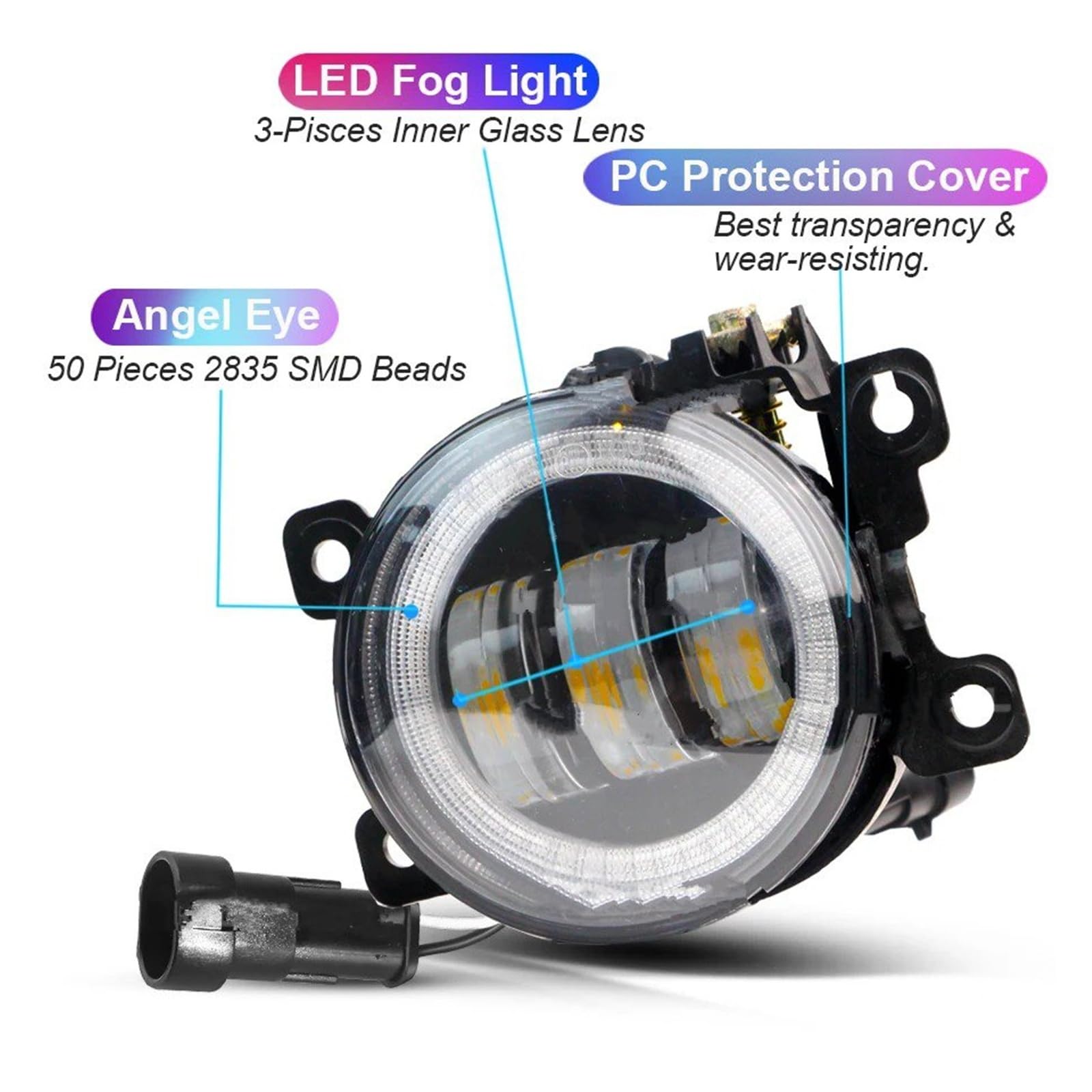 Para Suzuki Para Swift Para Deporte 2007-2020 2 Piezas 30W LED Luz Antiniebla Ojo Ángel Diurna Canbus Lámpara Frontal DRL Montaje Faros Antiniebla(Amarillo)