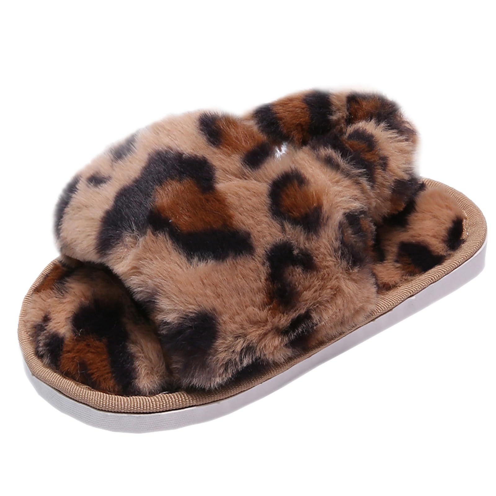 LightFun Girl's Fuzzy Fluffy Furry Slippers Cross Band Shoes Slides for Girls Fur Flip Flop Open Toe Slippers