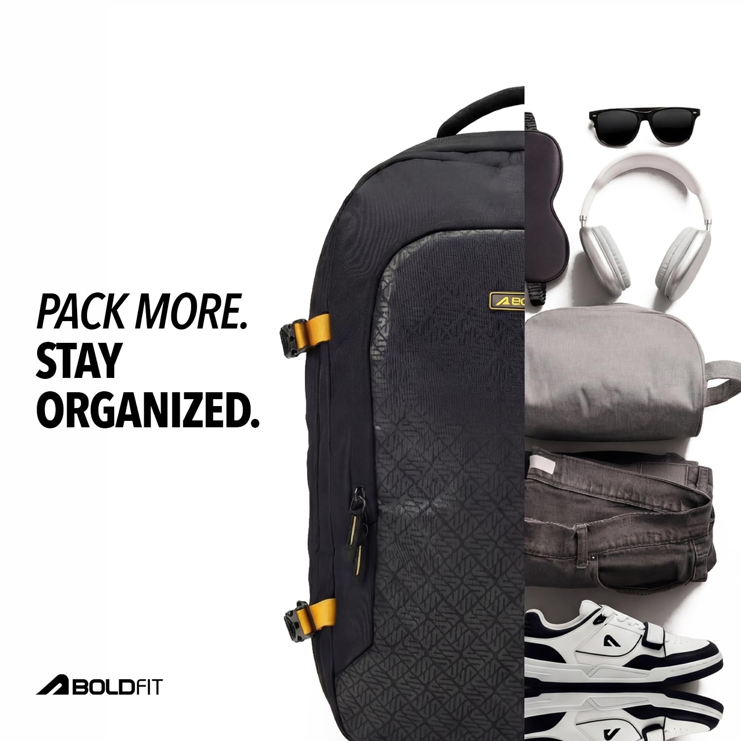 Boldfit Laptop Backpack Bag For Man & Women 40-45 Litres Laptop Bags For Men Office Use Organiser College Bag For Girls Large Spacious Travel Bag With Separate Compartment - Black yellow — Amazon image 9