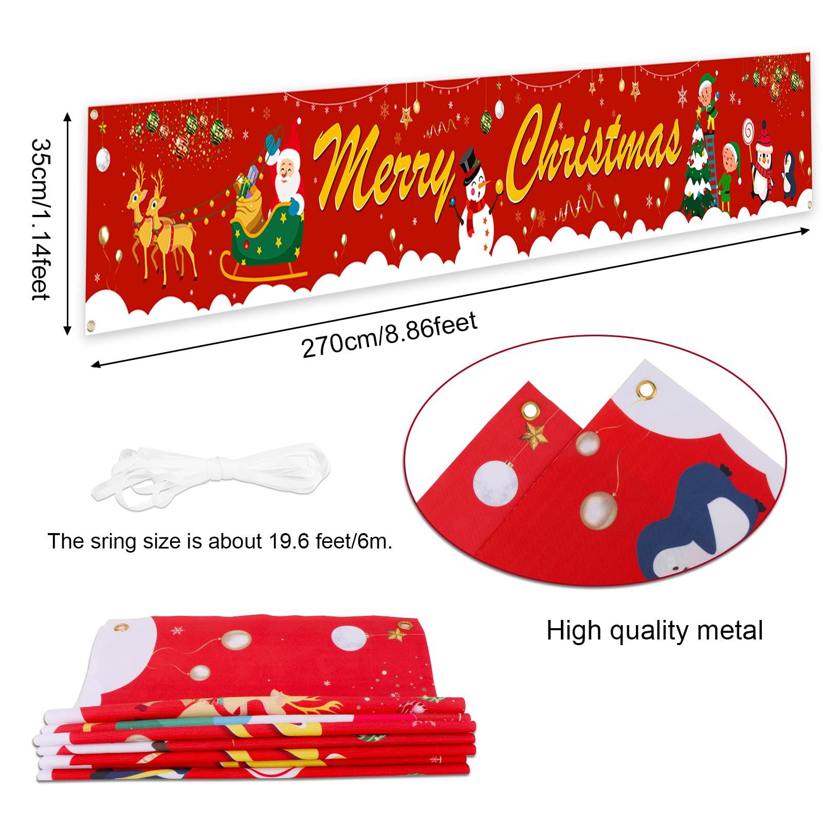 Grande Bannière Joyeux Noël 50x300 Cm - Banderole Tissu Lavable, Décoration Intérieur Extérieur Fête Noël
