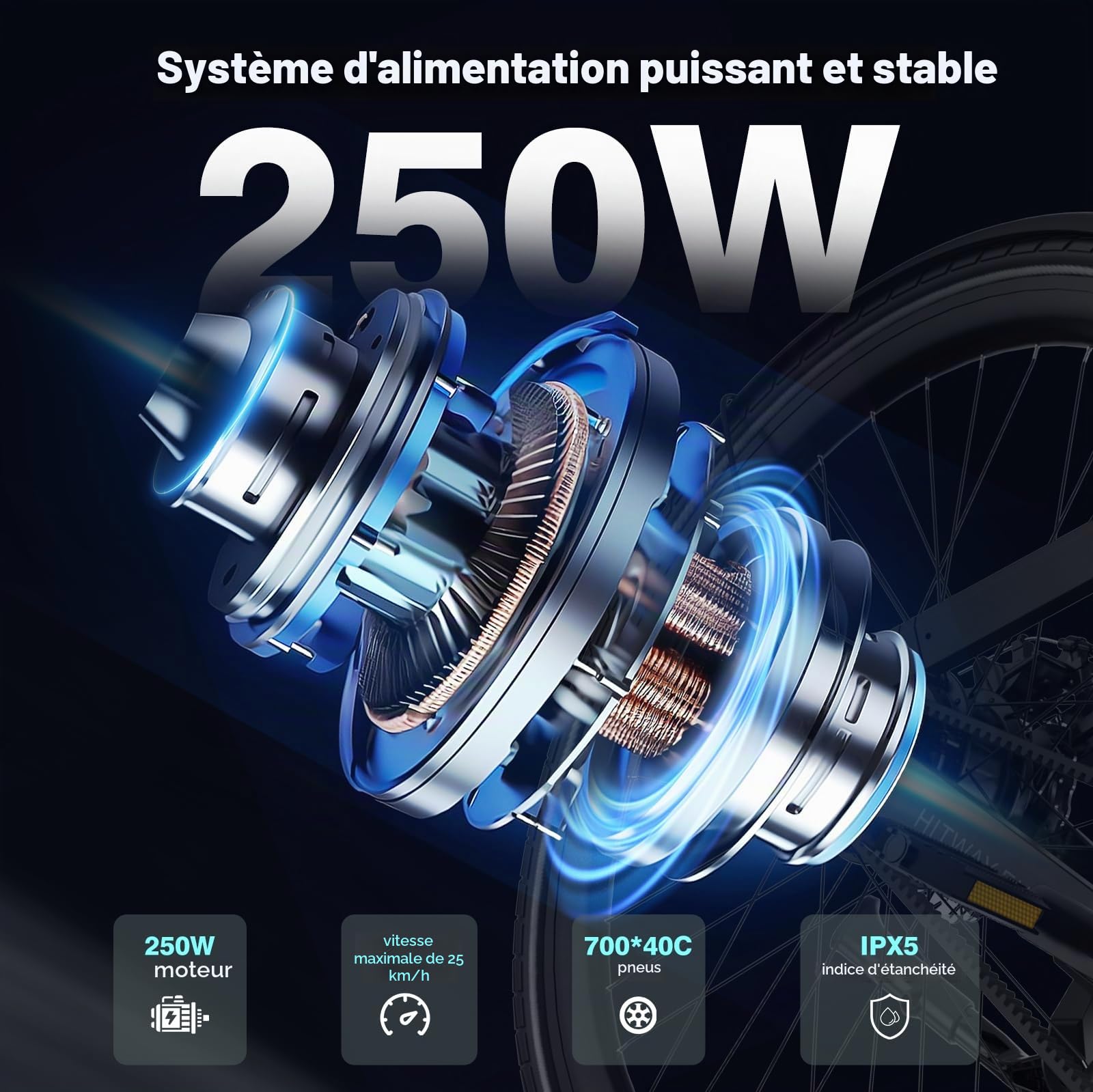 HITWAY Vélo Électrique EBIKE-X 250W Moteur – Autonomie 70km, GPS 4G Antivol, 345,6Wh Batterie IPX5 – Pneu 700×40C, Freins Hydrauliques