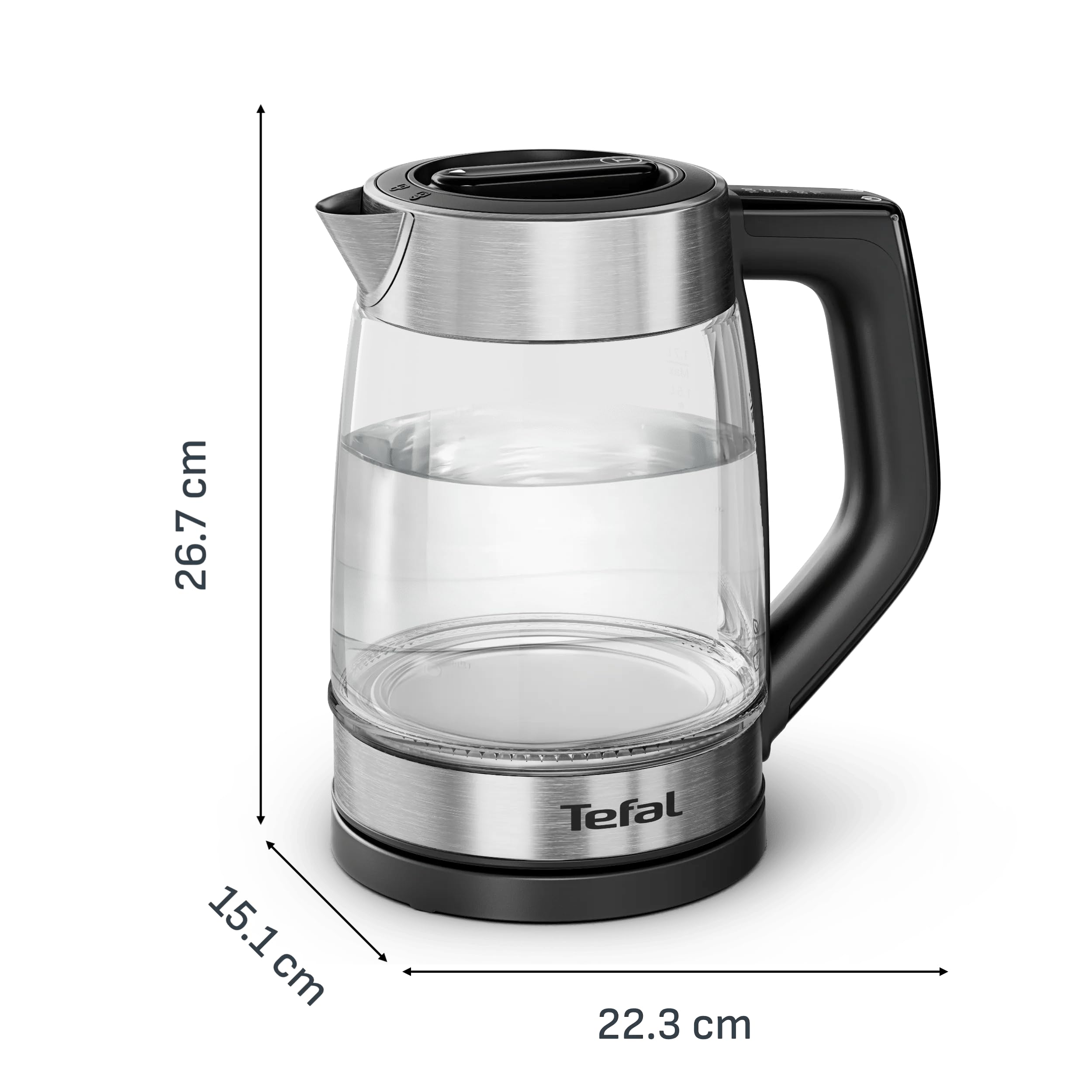 Tefal Express KO760DE0 Szklany czajnik elektryczny, sterowanie uchwytem, pojemność 1,7 l, 5 ustawień temperatury, 2200 W, automatyczne wyłączanie, wyjmowany i zmywalny filtr przeciwkamieniowy,
