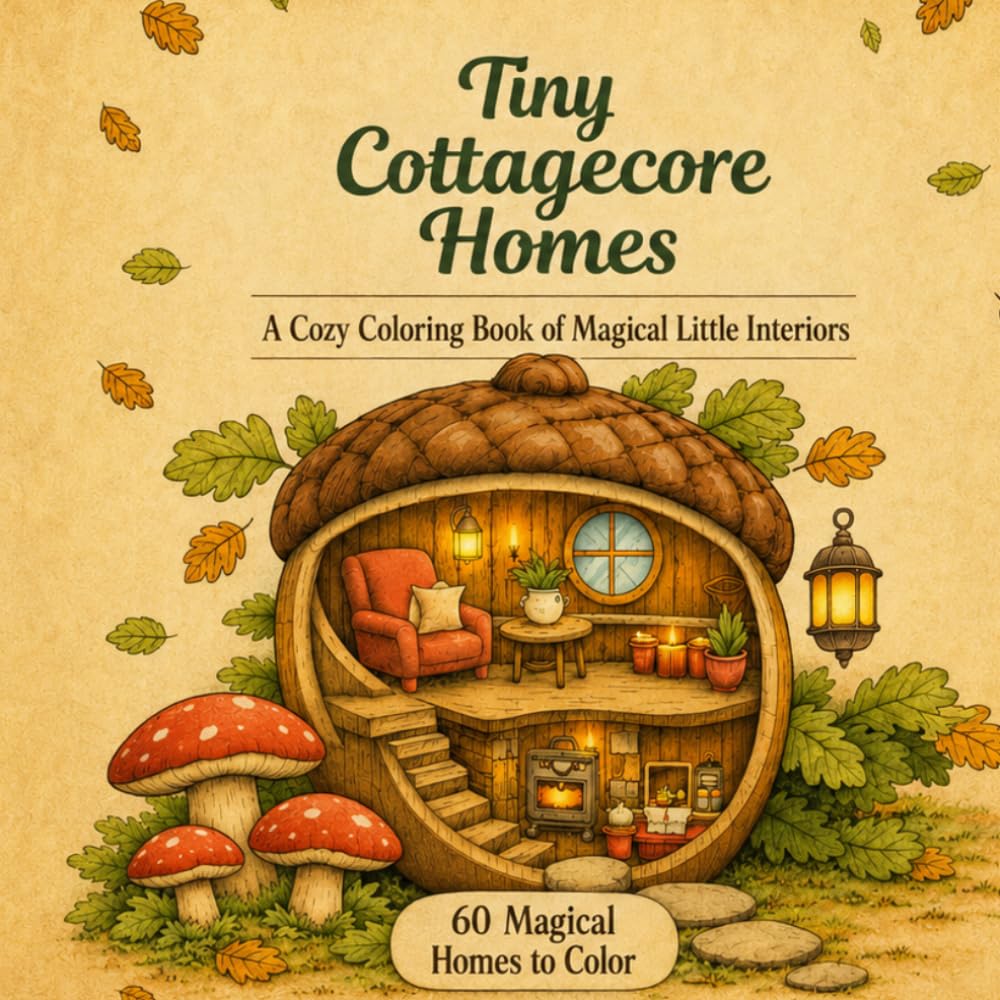 Tiny Cottagecore Homes: A Cozy Coloring Book of Magical Little Interiors