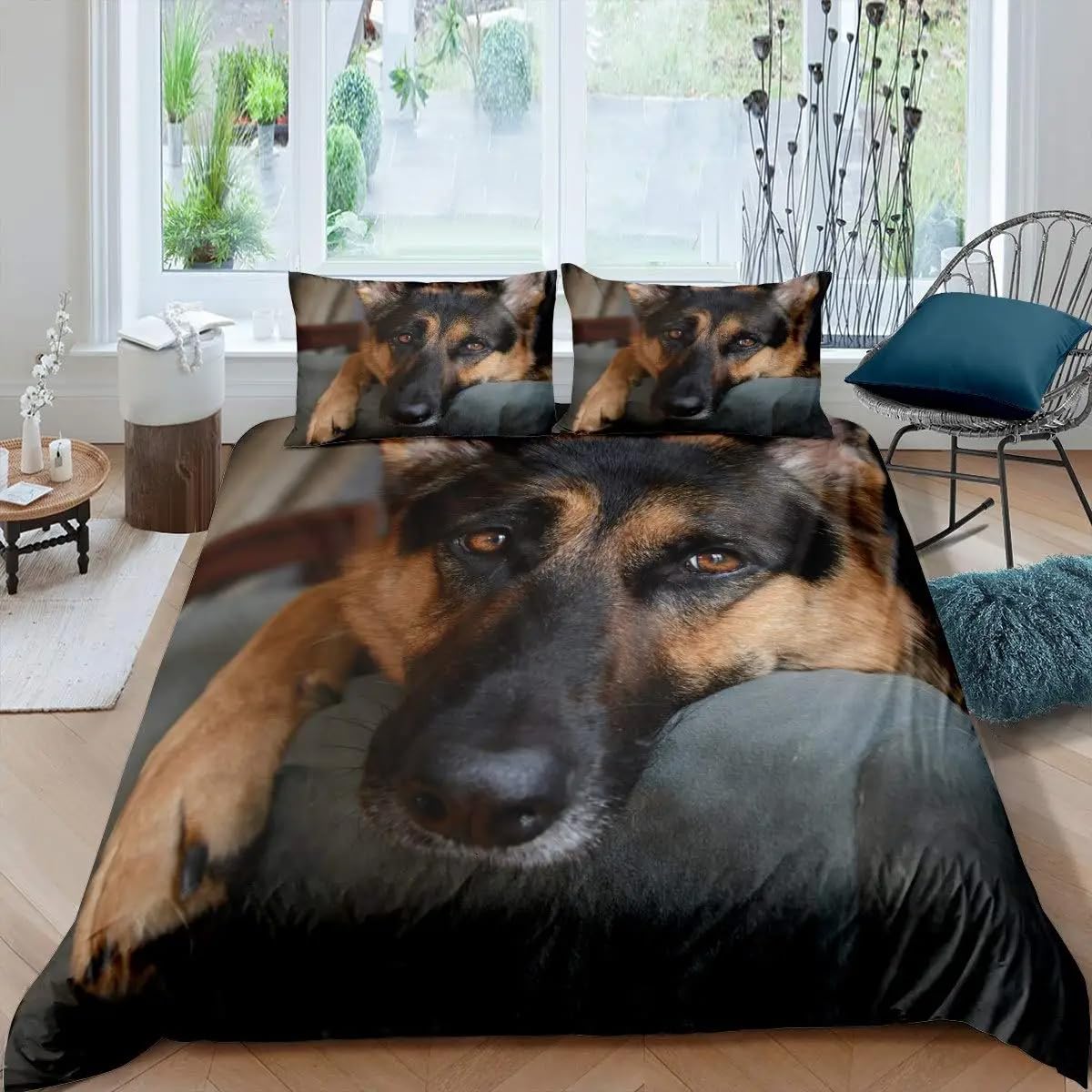 QBIDCSX Bedding Double Bed Set German Shepherds Bedding Double Bed Set - Microfibre Quilt Cover 230x220 cm - Comforter Cover with 2 Pillowcases(Double)
