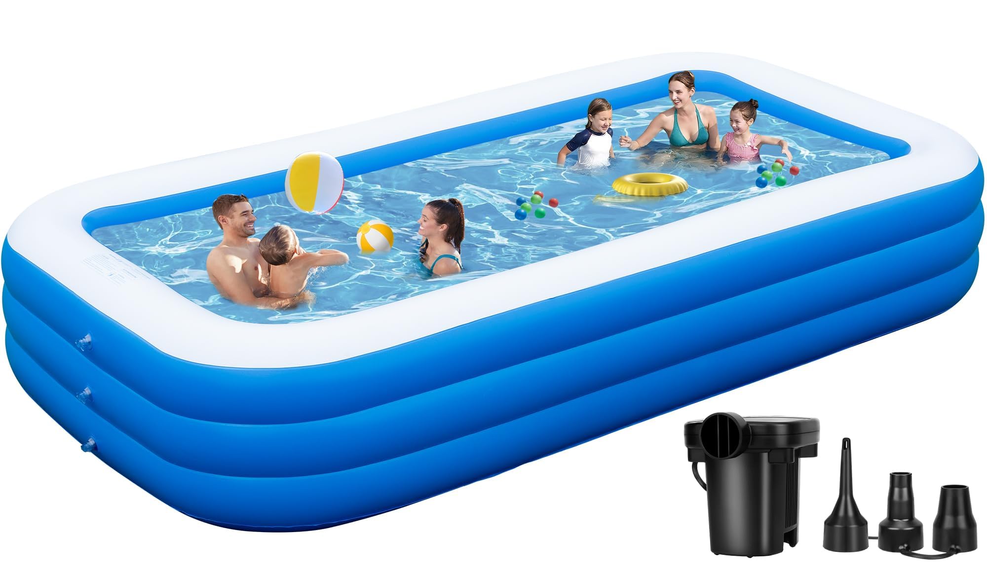 Inflatable Pool for Family - 130"x 72" x 22" Oversized Thickened Blow Up Pool for Adults, Swimming Pool with Pump for Backyard, Garden, Summer Water Party
