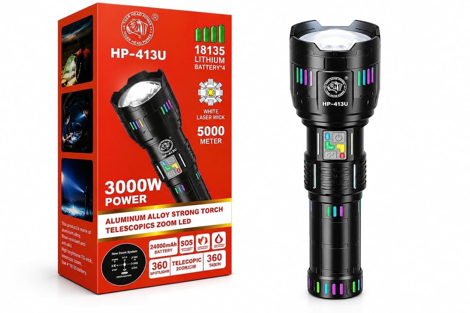 HOME EASE Rechargeable LED Zoomable Torch Light, 5KM Long Range Flashlight, Adjustable Focus Telescopic Beam, High Power Search Light for Camping, Security, Patrol & Emergency Use-image-41