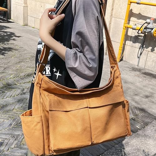 Miniatura 7 de Bolso bandolera de lona con broches y colgante, lindo, para mujeres y niñas, bolso de hombro casual, estético, para la escuela