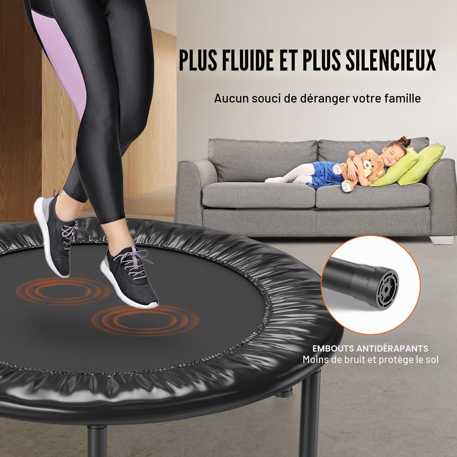 VEVOR Mini Trampoline Pliable, 934 mm, Fitness rebounder, Charge maximale 100 kg, Petit Trampoline d'entraînement d'intérieur Stable et Silencieux, pour Exercice, entraînement, Fitness pour Adultes