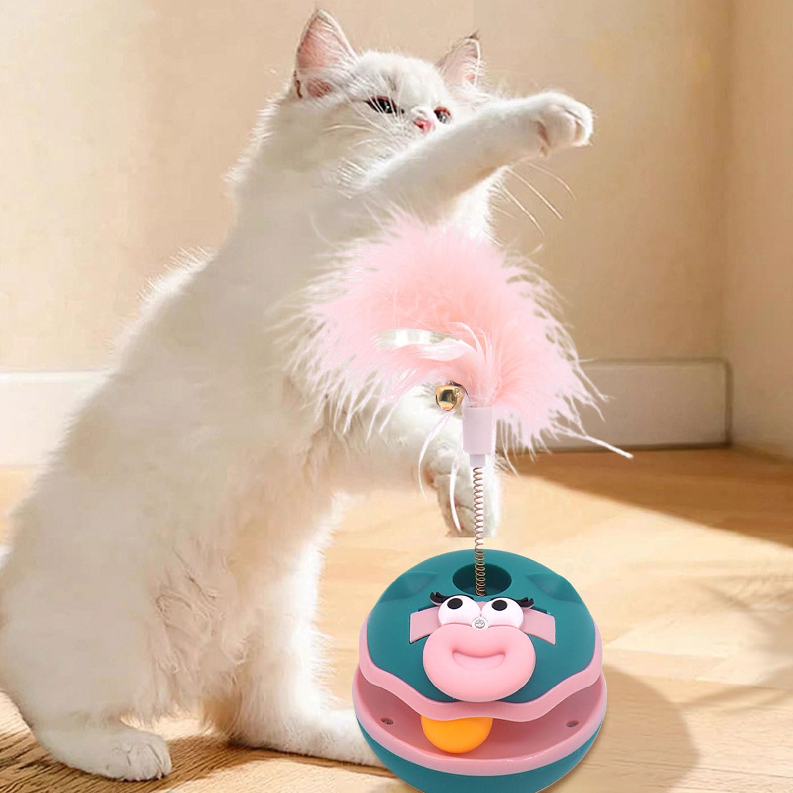 Giochi per Gatti con Piume Palla Animata Interattiva Giocattoli per Gatti | Gatti con Campanello e Penne Tenerine, Giochi Interni Anti Noia per Animali Domestici