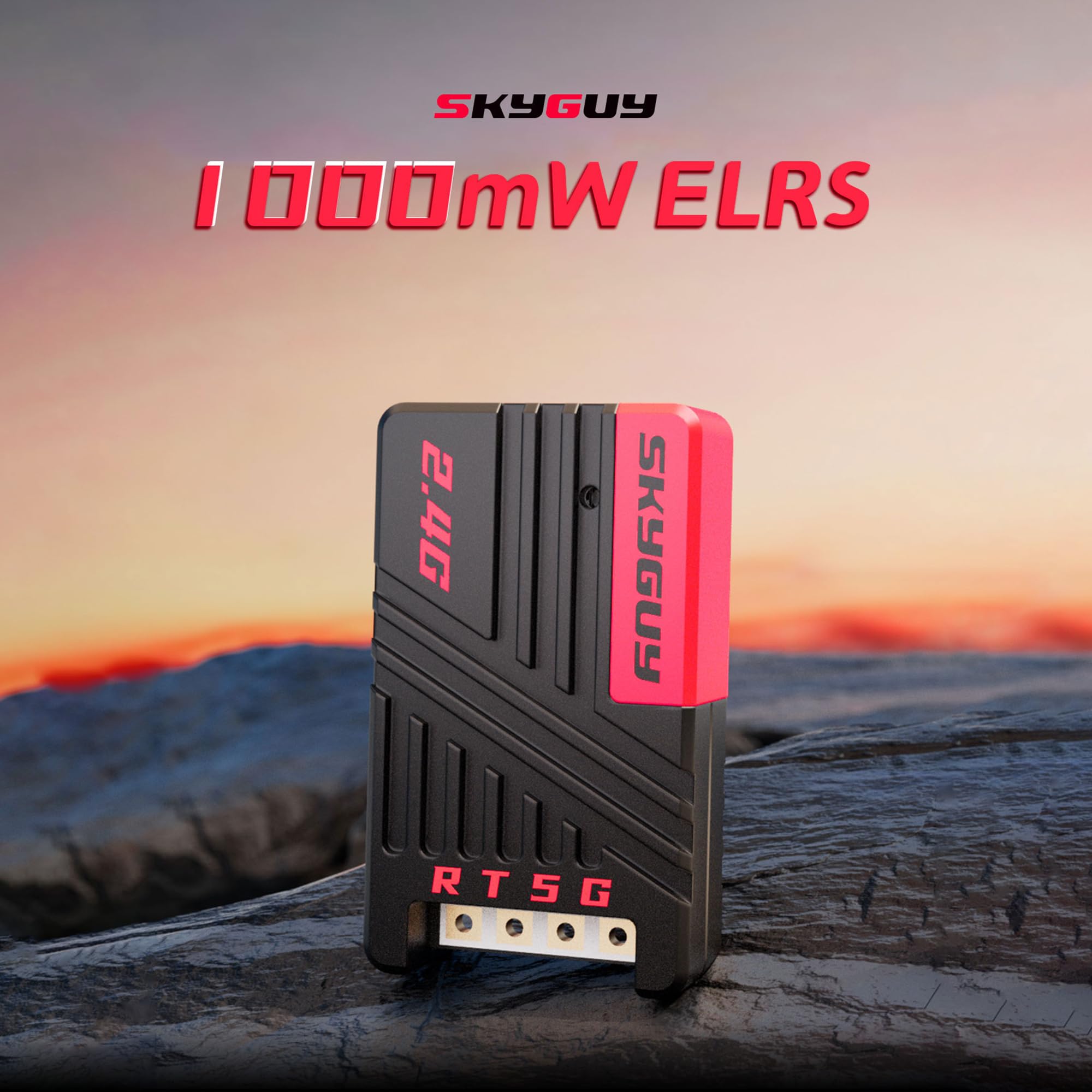SkyGuy Receptor ELRS FPV de largo alcance de 1000 mW – Receptor ExpressLRS de 2.4 GHz Módulo RX con carcasa de disipador de calor de aluminio CNC, chip ESP32-C3, rango de 71 km para avión RC de ala