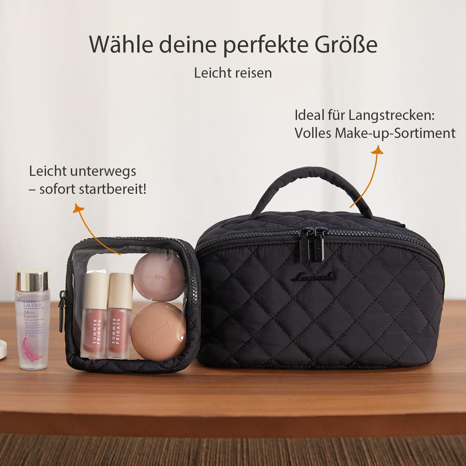 LOVEVOOK Kosmetiktasche Damen, Kulturtasche Organizer mit fächern, Wasserdichter Puffer Kulturbeutel, Schminktasche mit 180°-Flachdesign Groß, Wäschemaschinenfeste Make up Tasche für Reisen, Schwarz
