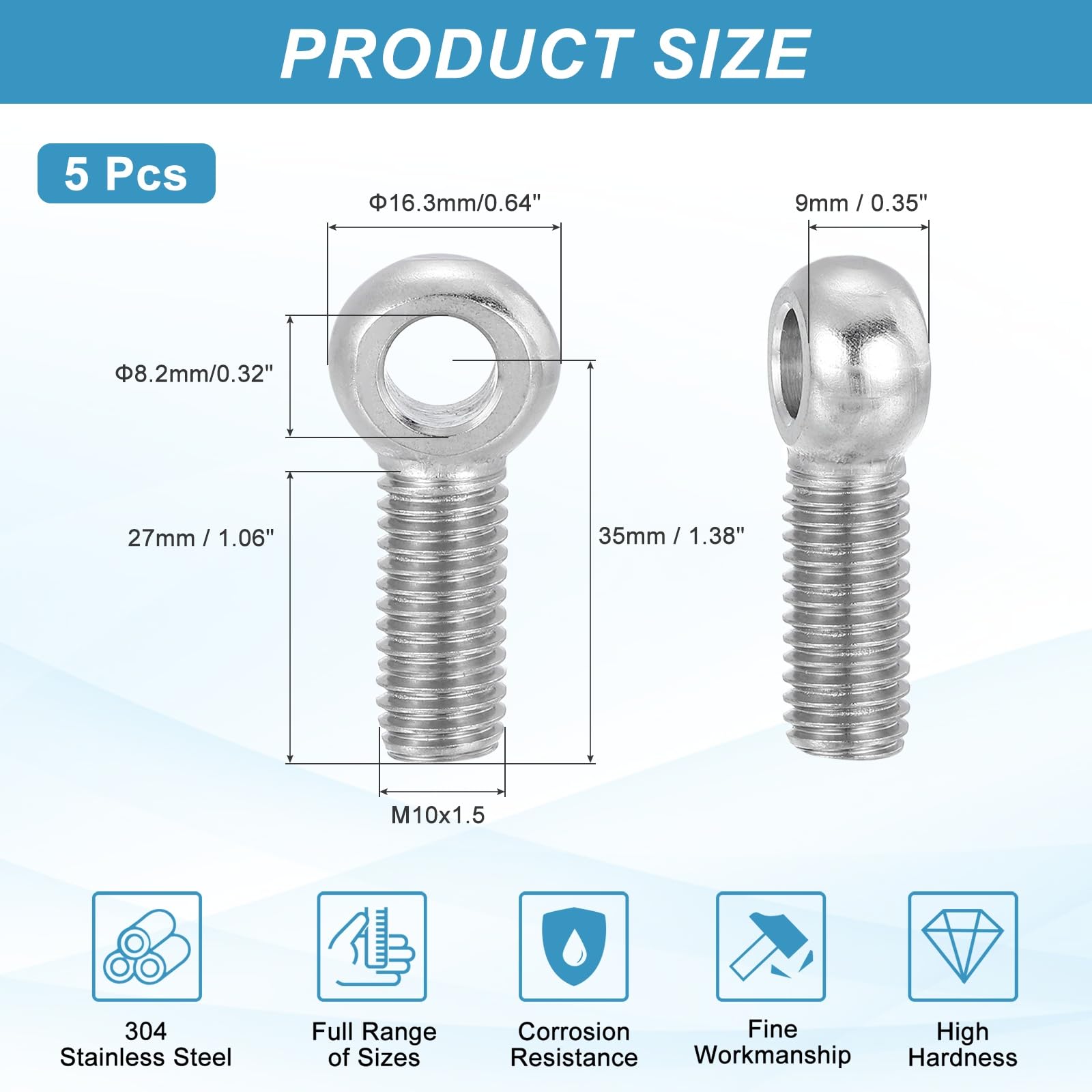 PATIKIL 5 Pcs M10x35mm Shoulder Swing Lifting Eye Bolt - Image 2