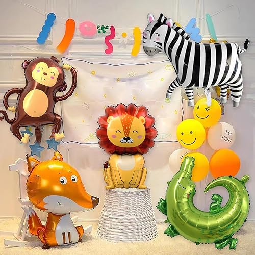 Vista 35 de Globos de abeja, 6 piezas de globos de aluminio con forma de helio para fiesta de animales de dibujos animados para selva safari temática telón