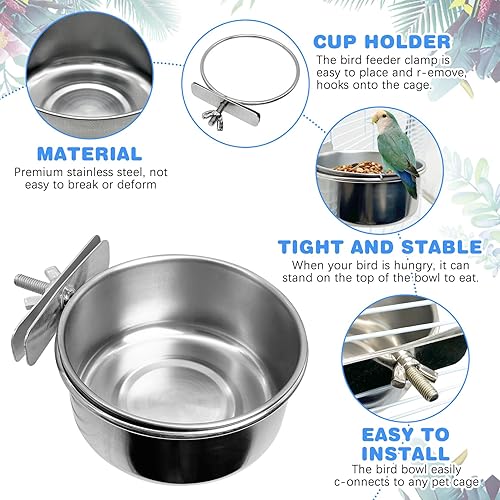 Miniatura 3 de Tfwadmx Tazas de plato de alimentación de pájaros, cuenco de comida de loro, soporte de abrazadera, taza de 2 unidades, jaula de pájaros, cuenco