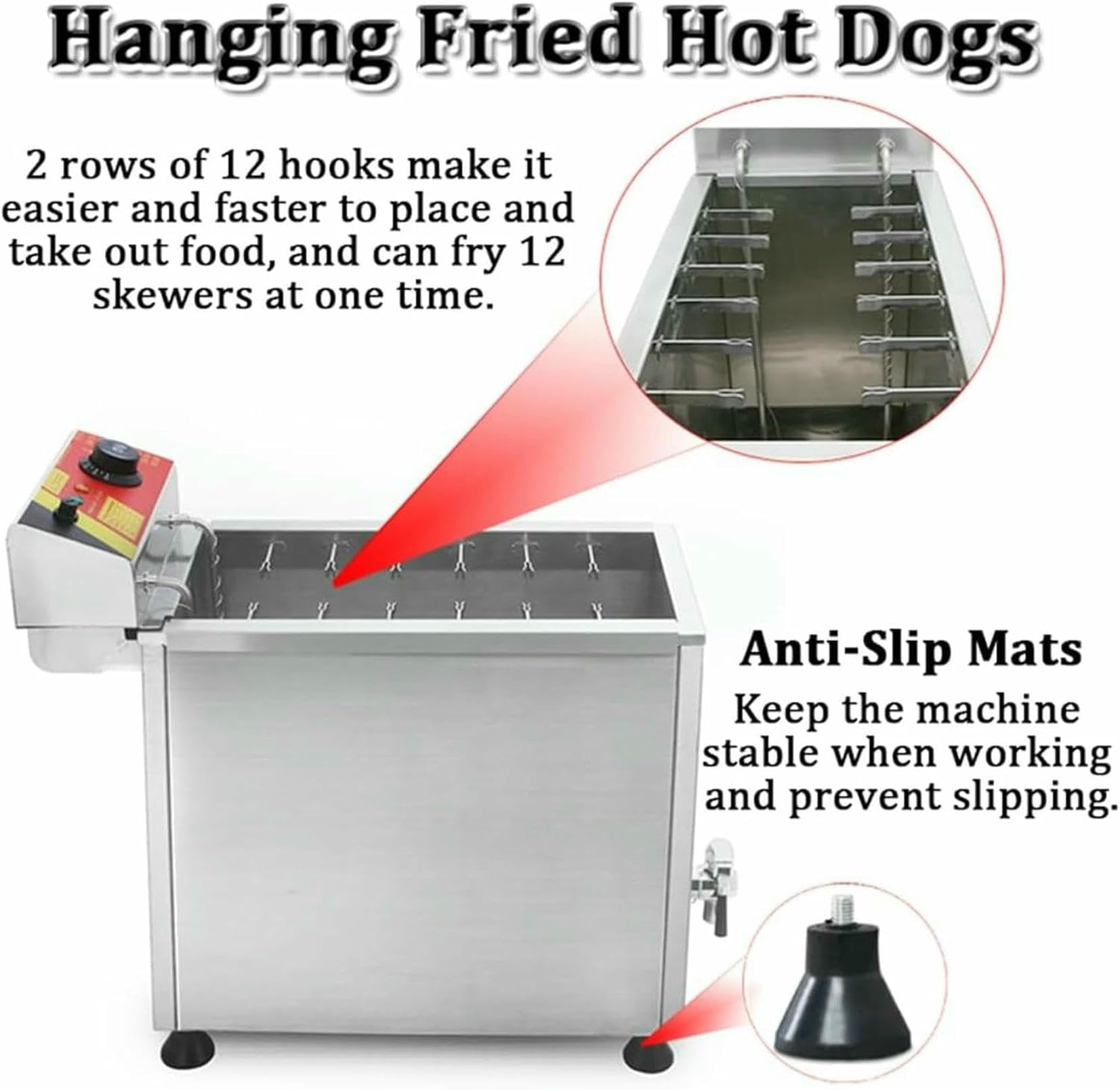 Máquina De Freidora Automática Hot Dog Machine, Máquina De Frito De Perros Calientes De Queso De 3000W con Temperatura Ajustable, para Comedor ~/