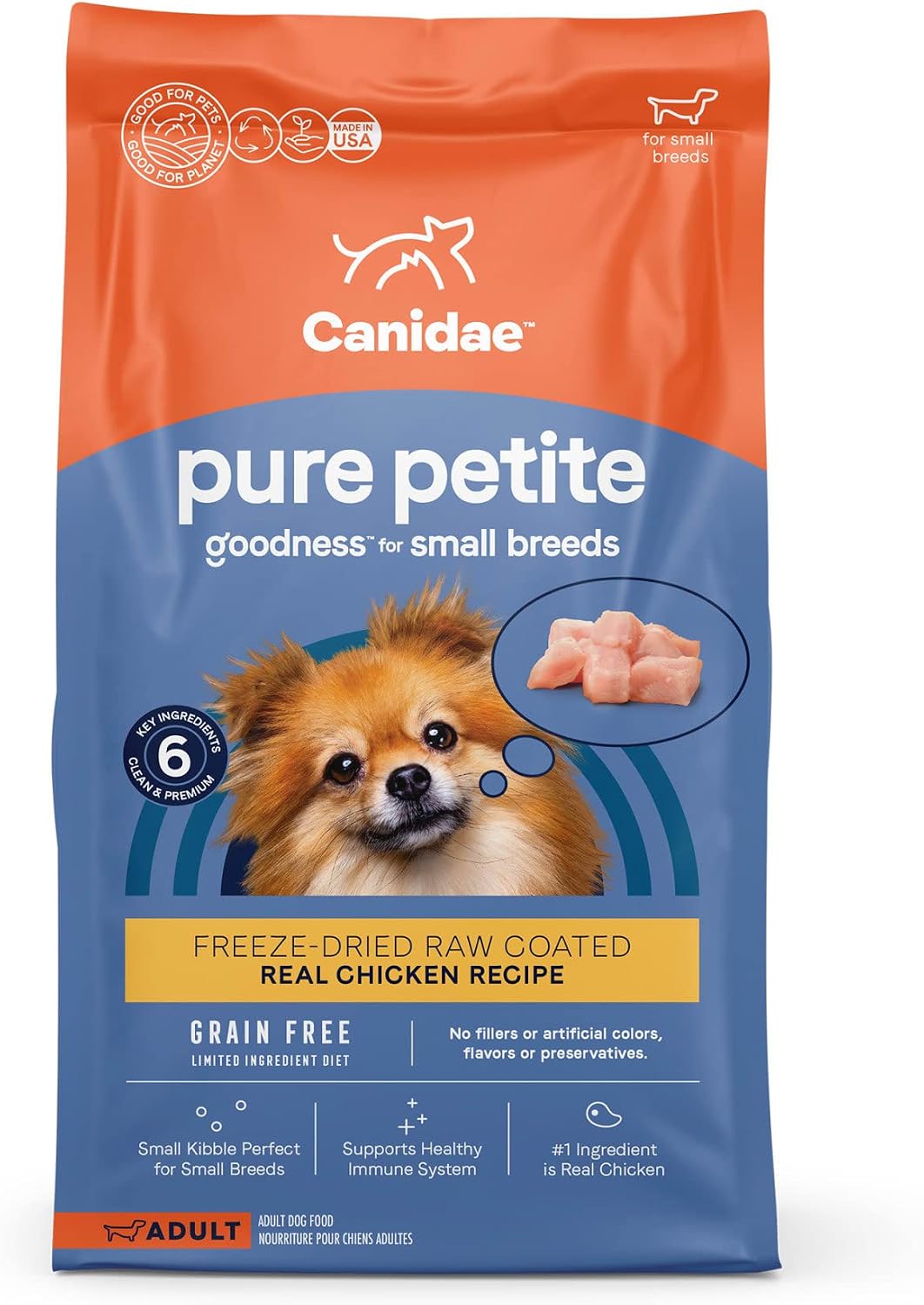 Canidae Pure Petite Premium Freeze-Dried Raw Coated Dog Food for Small Breeds, Real Chicken Recipe, 10 lbs, Grain Free