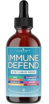 8-in-1 Immune Support Liquid Drops Elderberry, Turmeric Curcumin, Echinacea, Ginger, Vitamins C & D3, Zinc & B6 Fast-Absorbing Immune & Antioxidant Support Vegan, Non-GMO 2 oz