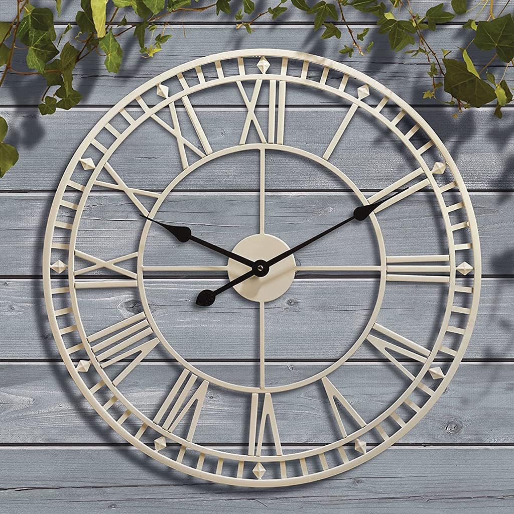 Large 60cm Wall Clock, Outdoor Garden Weatherproof Roman Numeral Quartz Clock, Indoor Living Room Wall Decoration Mute Wall Clock Without Tick Battery-Powered Metal Skeleton