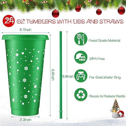 Miniatura 2 de 12 vasos de plástico de Navidad con tapas y pajitas a granel, vaso de plástico grueso de 6 colores de 24 onzas con tapas y pajillas, vasos