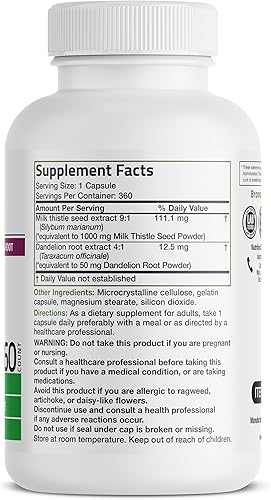 Miniatura 2 de Bronson Cardo mariano 1000 mg Silimarina Marianum y raíz de diente de león, apoyo para la salud del hígado, soporte antioxidante, desintoxicación,