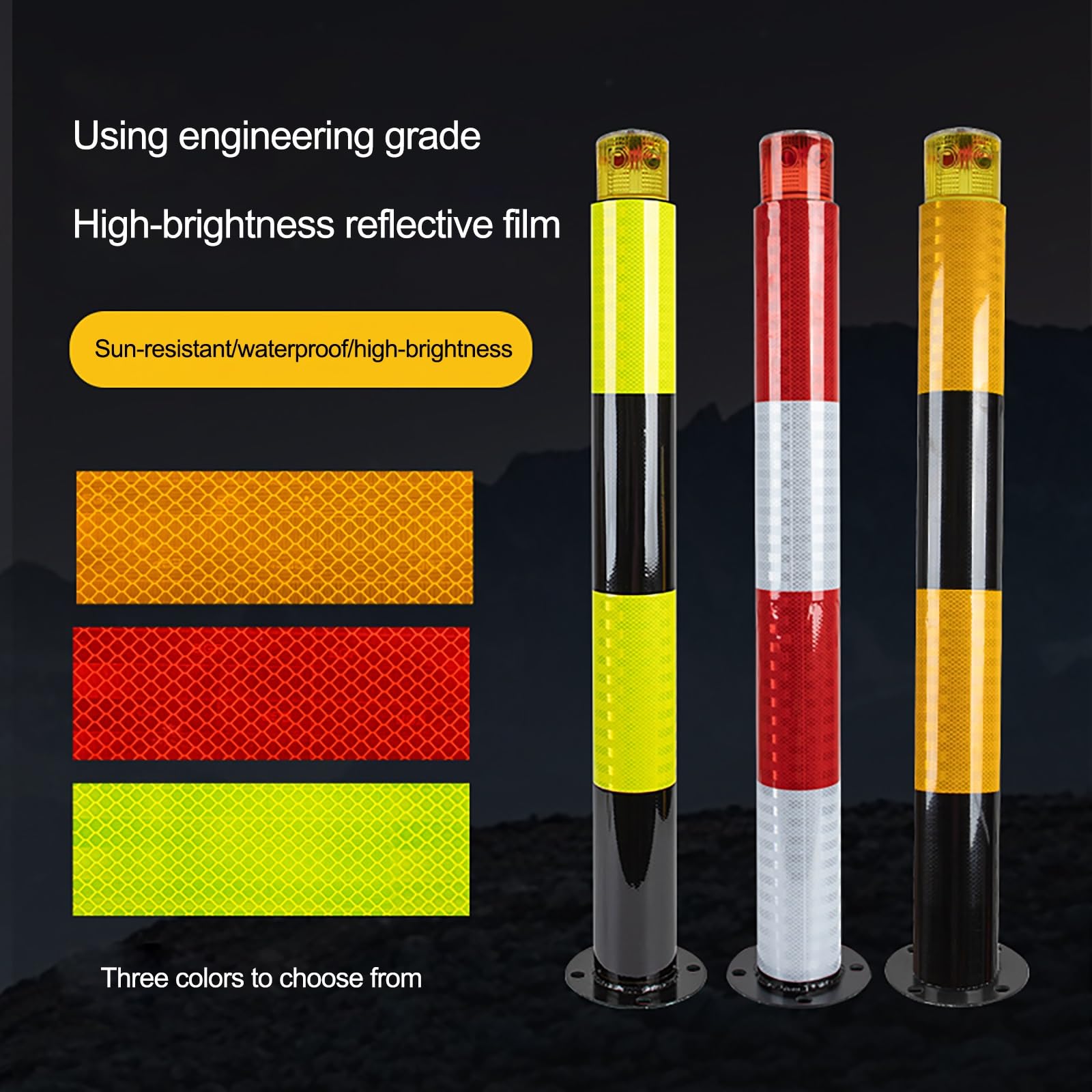 Lot de 4 bornes de sécurité robustes en métal avec bande réfléchissante en acier, jaune-800 x 89 mm / 31.5 * 3.5in
