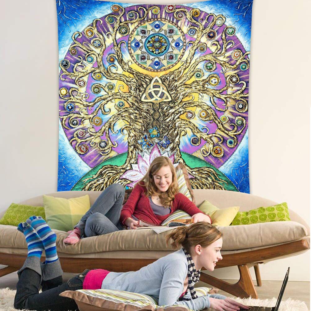 Tree of Life Tapestry Wall Hanging, Mandala Wall Tapestry Hippie Psychedelic Bohemian Mysterious Trippy Tapestries for Bedroom, 59x78