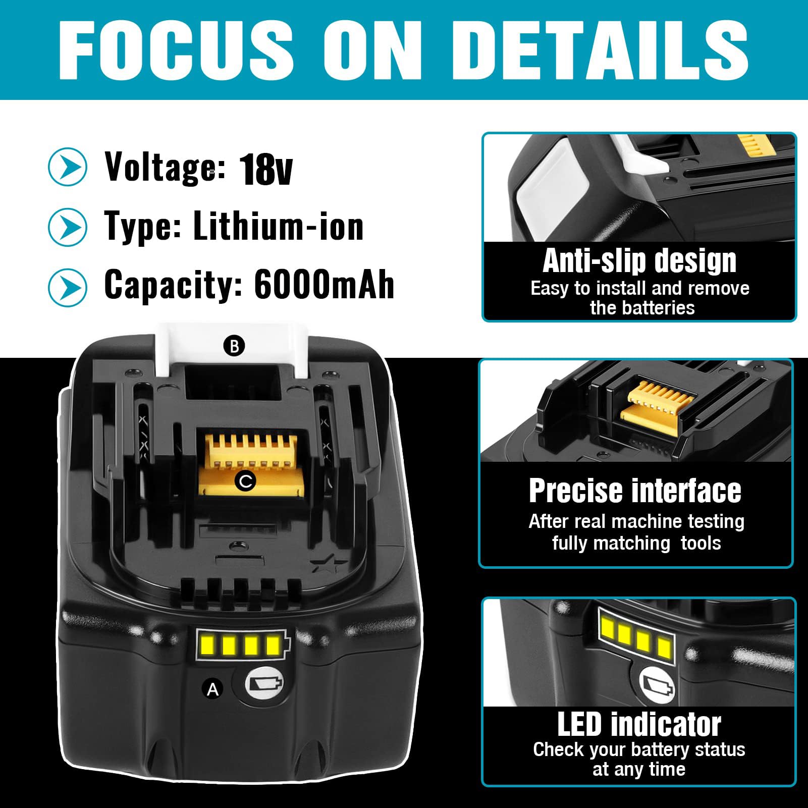 Amazon.com: 【Upgraded】2Packs 6.0Ah Lithium-Ion Replacement for