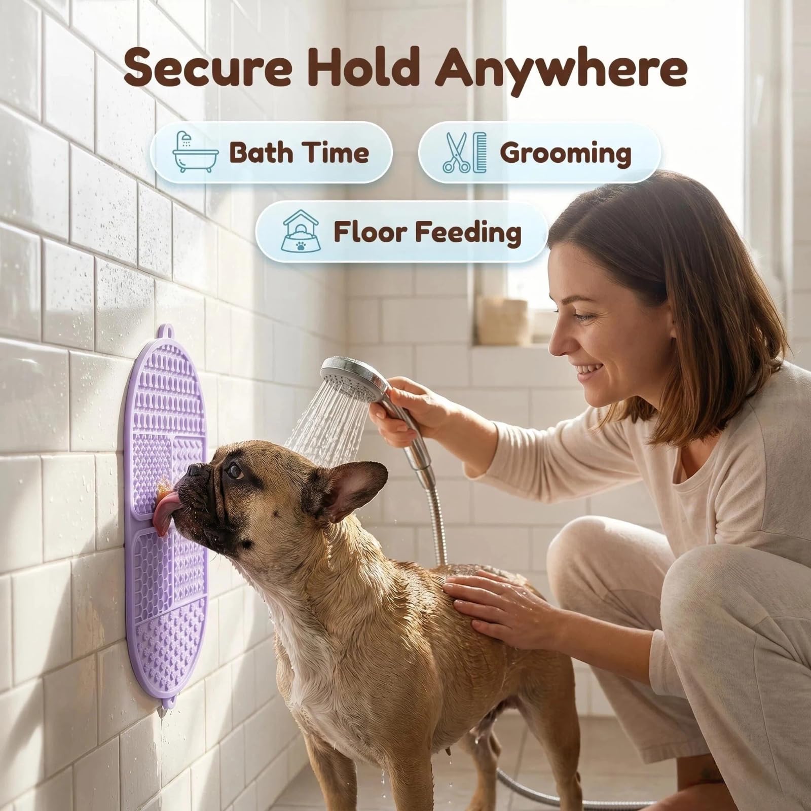Tappetino pieghevole per leccare cani, 142 ventose in silicone, con 6 zone strutturate, tappetino per alleviare l'ansia, per la toelettatura del bagno, senza BPA, per cani e gatti (viola, 44