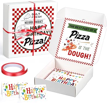 Feifeiya 2 Pcs Birthday Pizza Money Box for Cash Gift 7 x 7 Inch Pizza Boxes Money Holder Fun Gift for Surprise Funny Special Happy Birthday Party Celebrations Cash Not Include White