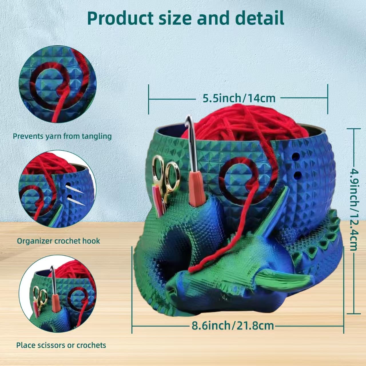 Fantasy Dragon and Egg Large Yarn Bowl for Crocheting Funny,Crochet Bowls for Yarn,Yarn Bowl for Knitting,Yarn Holder for Crocheting,Perfect Gifts for the Knitter,8.66inch×7.09inch×4.92inch(Green)
