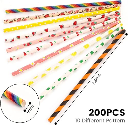 Miniatura 8 de HAKACC 180 popotes de papel para beber, 9 patrones diferentes, pajitas desechables para cumpleaños, bodas, vacaciones, decoraciones de bricolaje