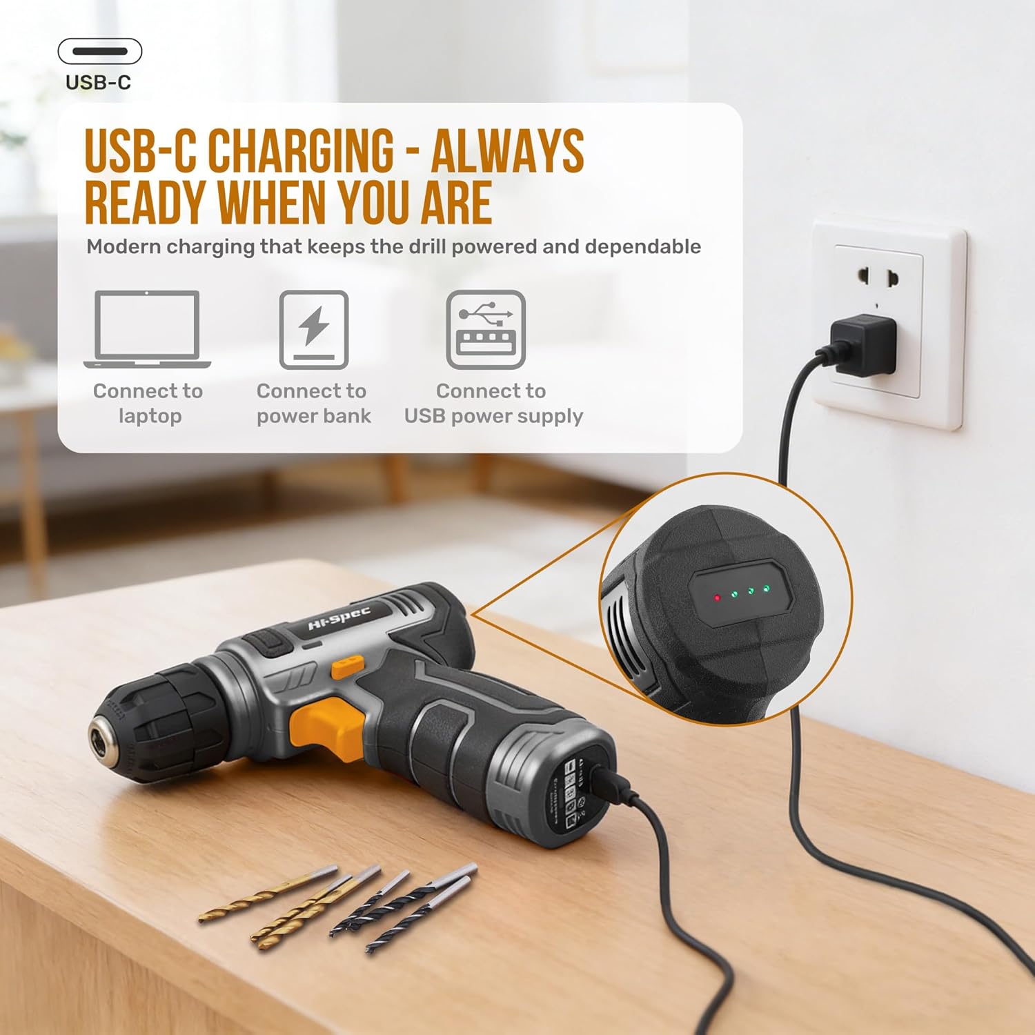 Hi-Spec Tool Kit with 8V Cordless Drill Set. Complete DIY Tool Set for Essential Everyday Home Repair & Maintenance. USB Rechargeable Electric Drill in a Compact Toolbox Case.