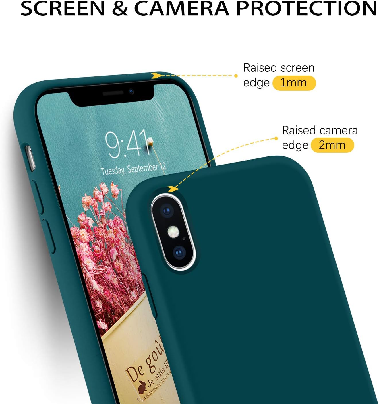DUEDUE iPhone Xs Max Case, Liquid Silicone Soft Gel Rubber Slim Cover with Microfiber Cloth Lining Cushion Shockproof Full Body Protective Cases for iPhone Xs Max 6.5” for Women Men, Teal