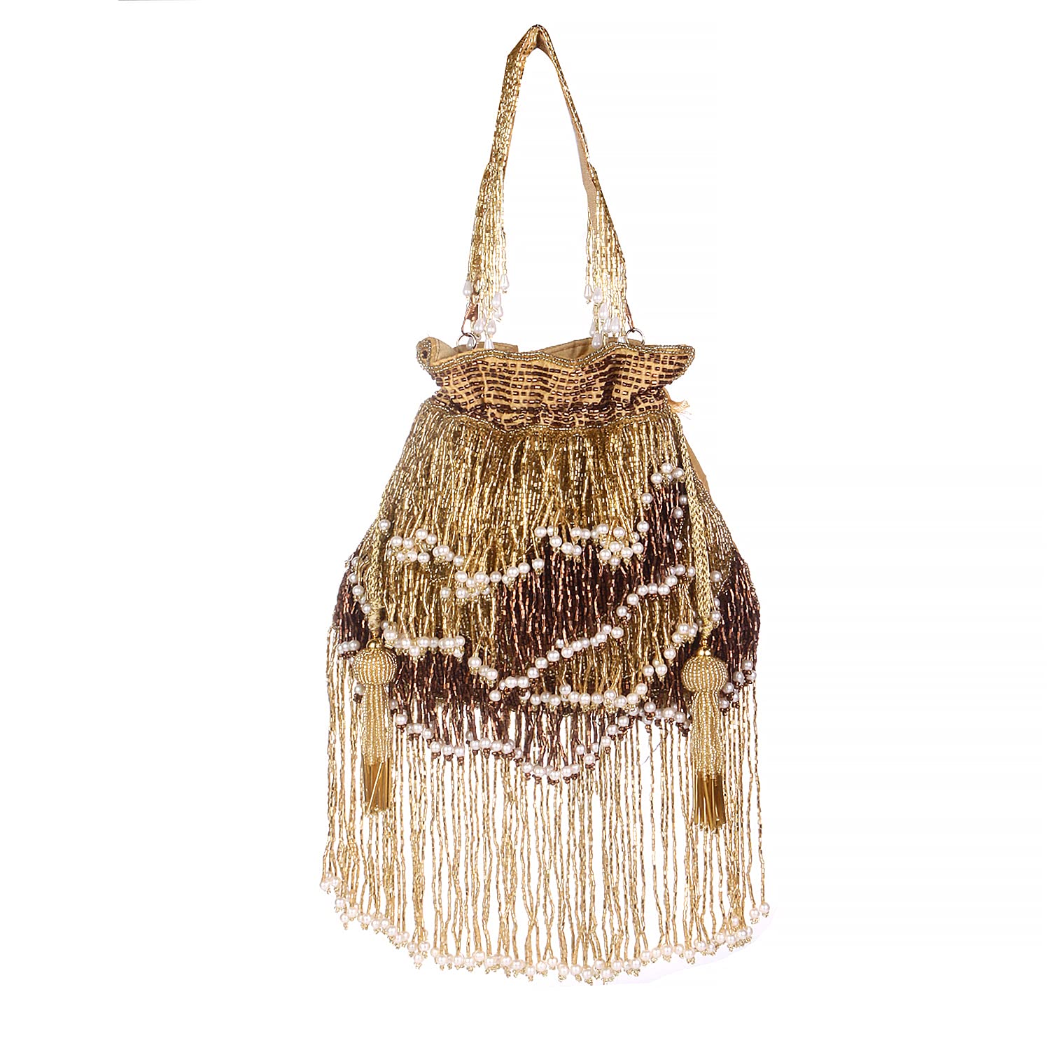 swisni Golden Long Fringes Golden Designer Potli Bag II Women's Traditional Designer Clutch For Women & Girls II DESIGNER POTLIS-picture-27