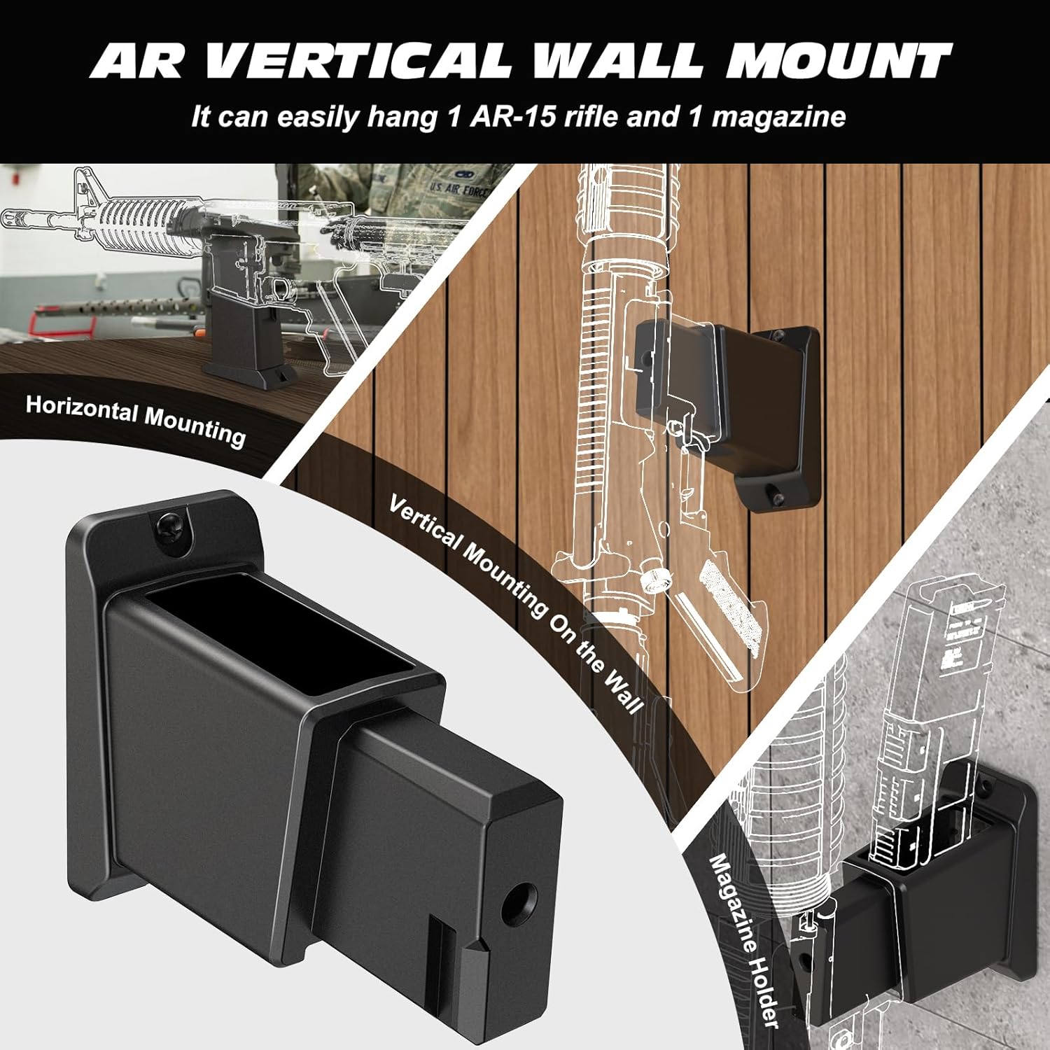LULACOOL Gun Wall Mount with Mag Holder for 223/5.56 Rifle, Vertical AR Wall Mount Display,PMAG Storage AR Wall Rack with Security Lock Hole