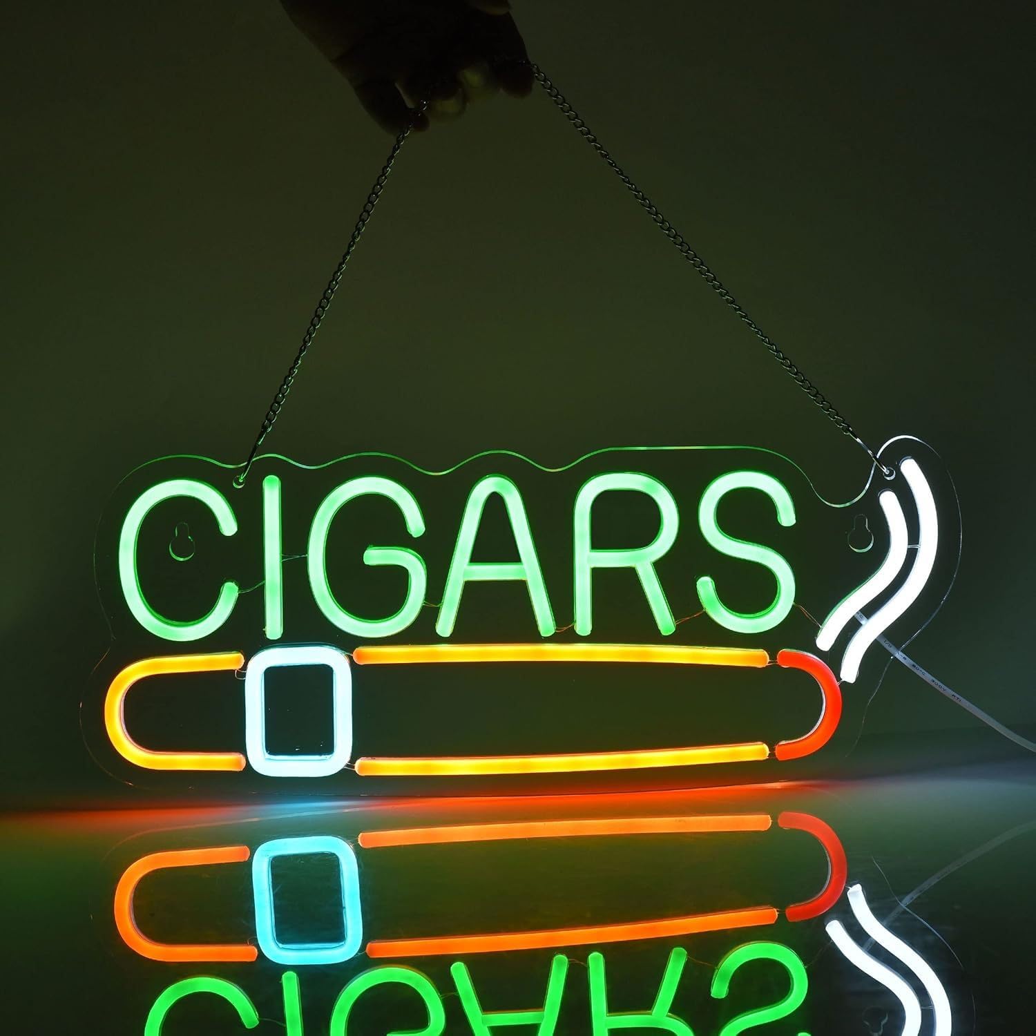Custom Cigars Neon Sign – Green & Orange LED Hanging Light for Cigar Lounge, Man Cave, Humidor Room Decor — image 1