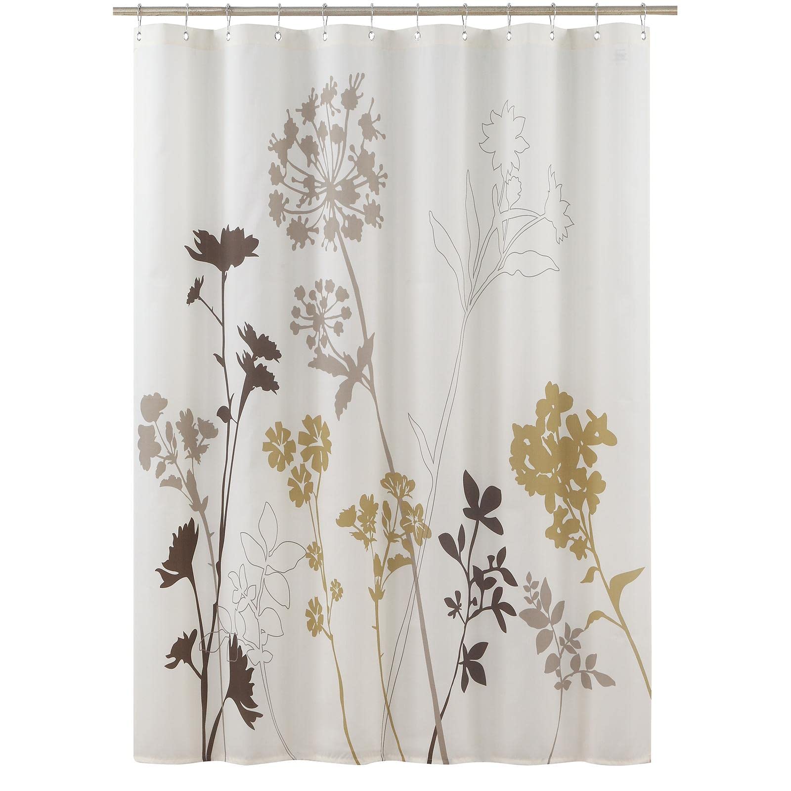 Cortina de ducha impermeable con estampado de flores marrones y hojas, tela de poliéster marfil, 92 x 182 cm, accesorios decorativos de baño, resistente al moho, fácil cuidado