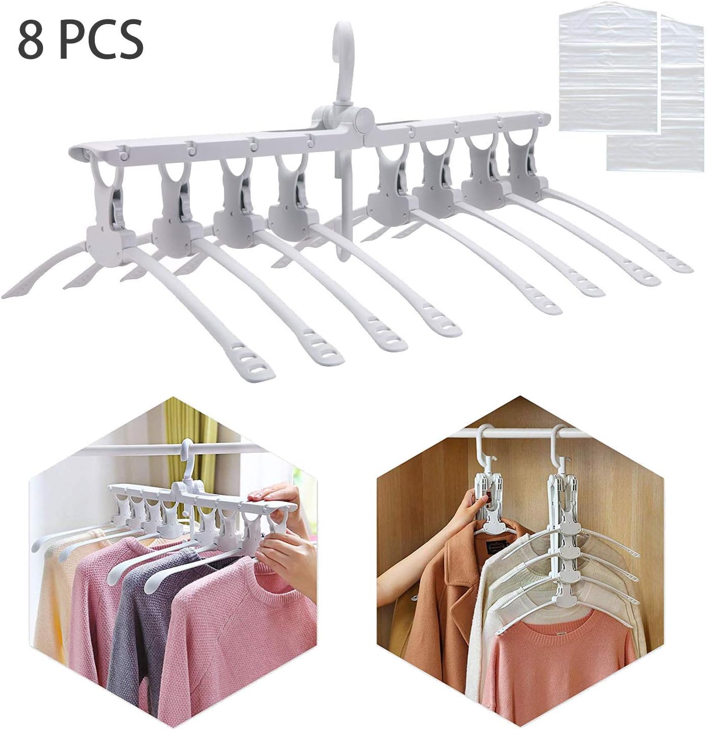 Buyplus Clothes Folding Travel Hangers - Magic Garment Collapsible Camping Hanger, 360°Rotating Space Saving Clothing Storage for Home Multi-Function Portable Retractable Non Slip Plastic Drying Rack