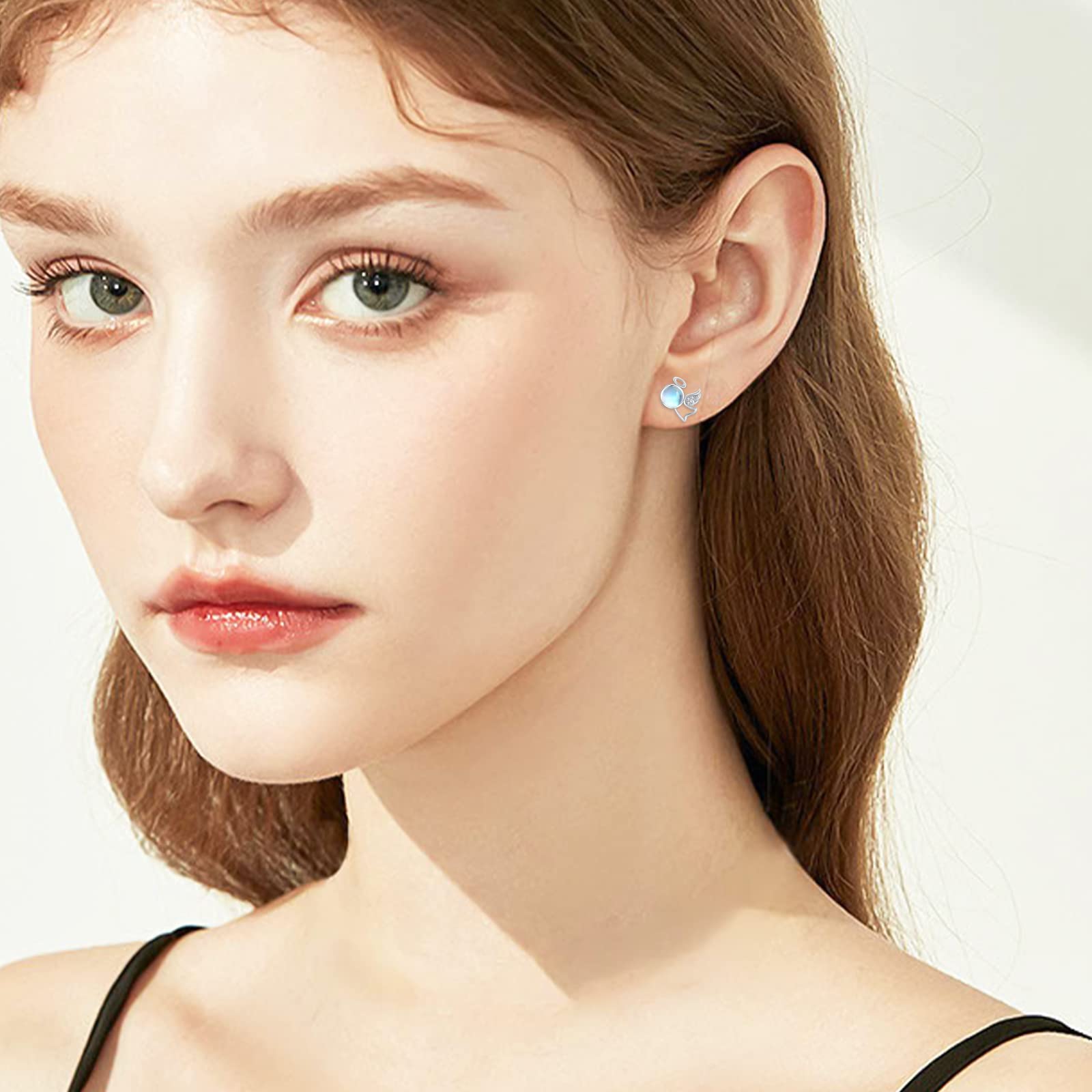 Pendientes de Plata 925 con Piedra Lunar - Diseño Ángel Diablo para Halloween - Joyería de Luna para Mujer