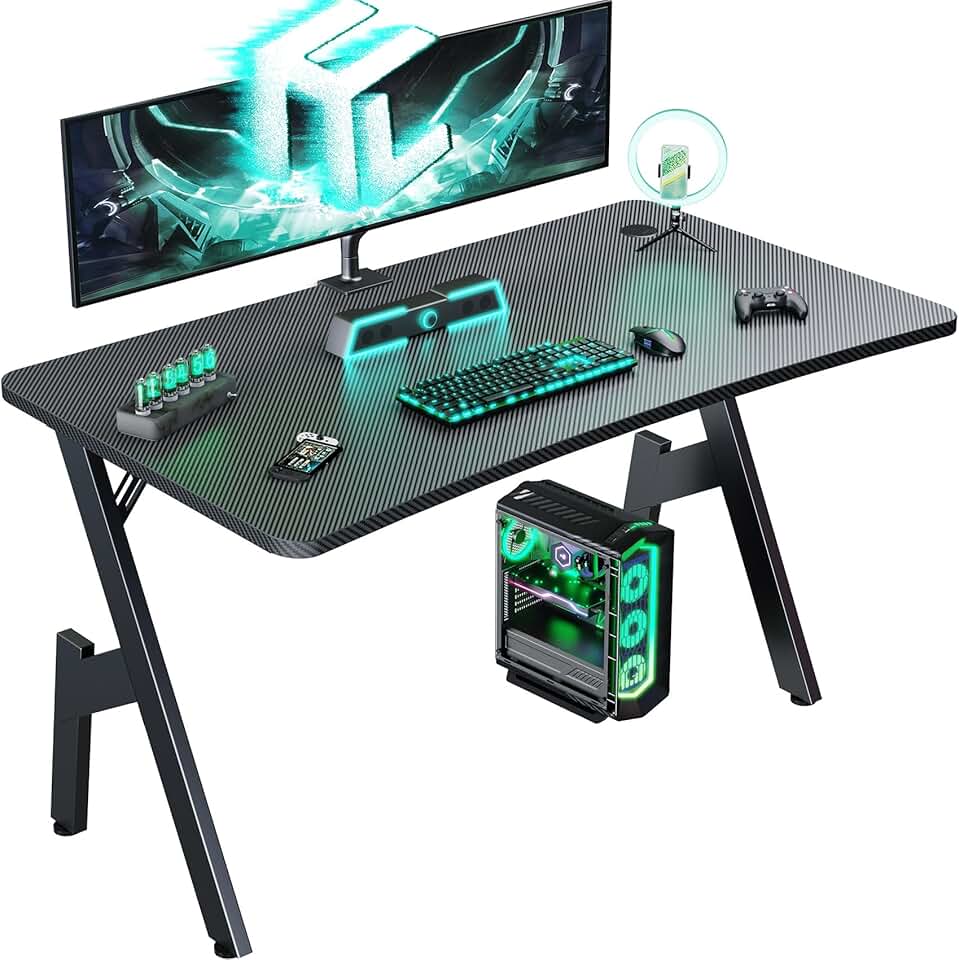 HLDIRECT 40 Inch Gaming Desk, Small Computer Gaming Desk Table with Cable Management, Ergonomic A Shape Modern Carbon Fiber Gamer Table Pc Workstation Home Office Desks for Small Space, Black The Forest Stewardship Council