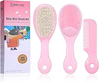 BRADYS HOUSE 3-Piece Baby Hair Brush & Comb Set - Soft Goat Bristle, Silicone Scalp Brush, Newborn Toddler Comb (Pink)