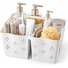 GVY Plastic Shower Caddy Portable, Large Capacity Shower Basket with Handle, Divided Bathroom Toiletry Organizer, Quick-Drain Shower Caddy for College Dorm Beach Kitchen Essentials, White.