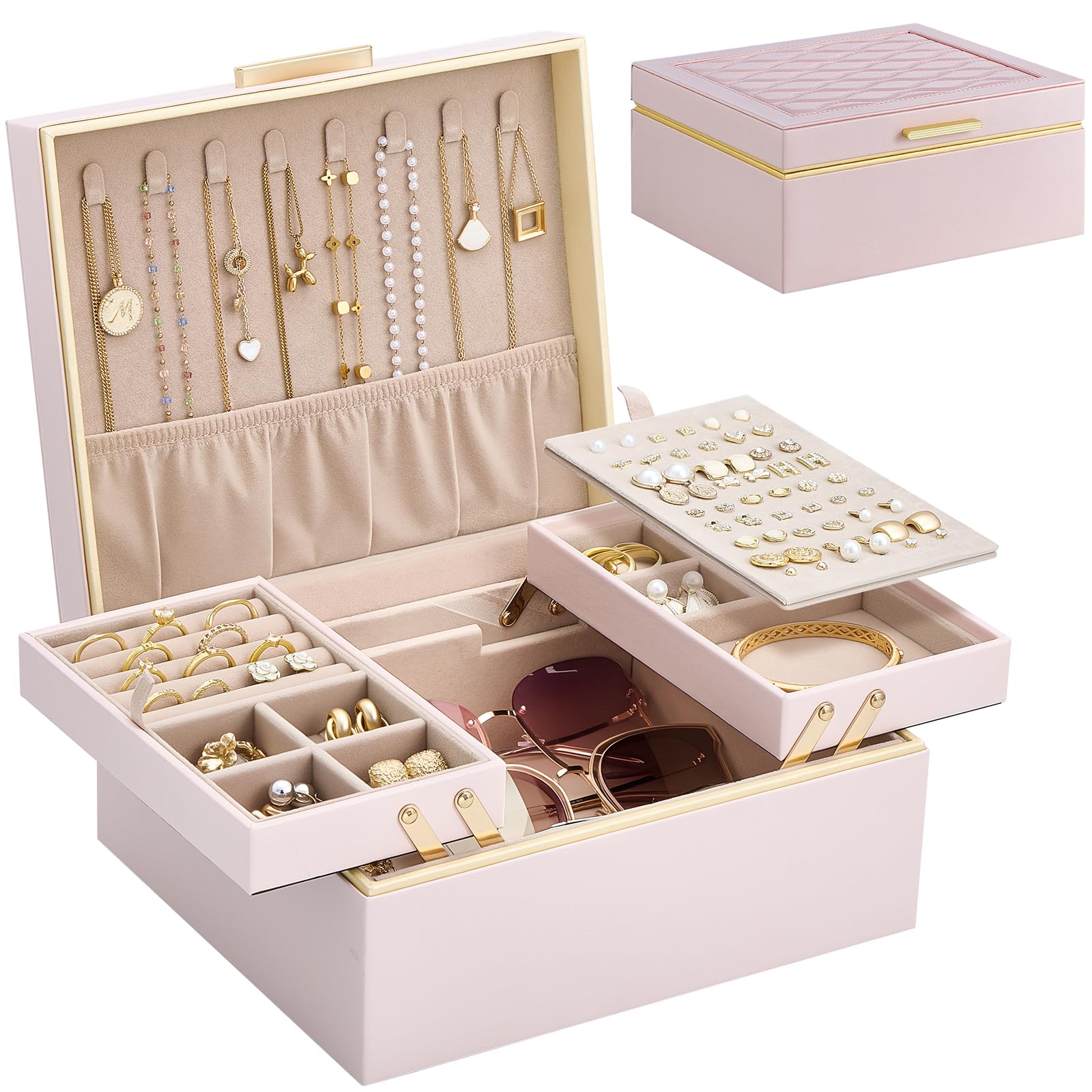 Lolalet Jewelry Box Organizer for Women Girls 2 Layer Jewelry Organizers and Storage for Necklace Earrings Rings Bracelets