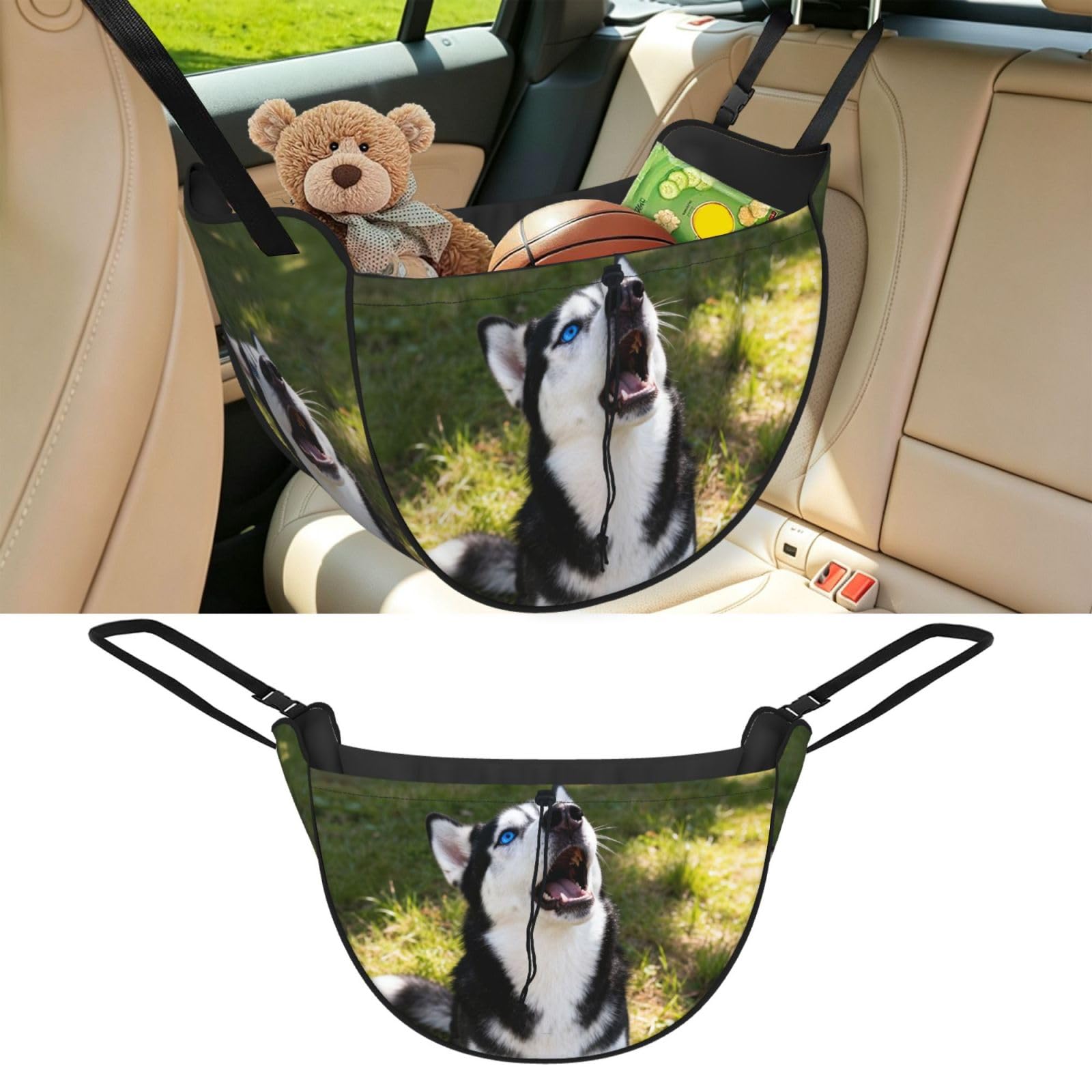 Husky Howling Face Car Seat Organizer-Backseat Storage Bag for Travel