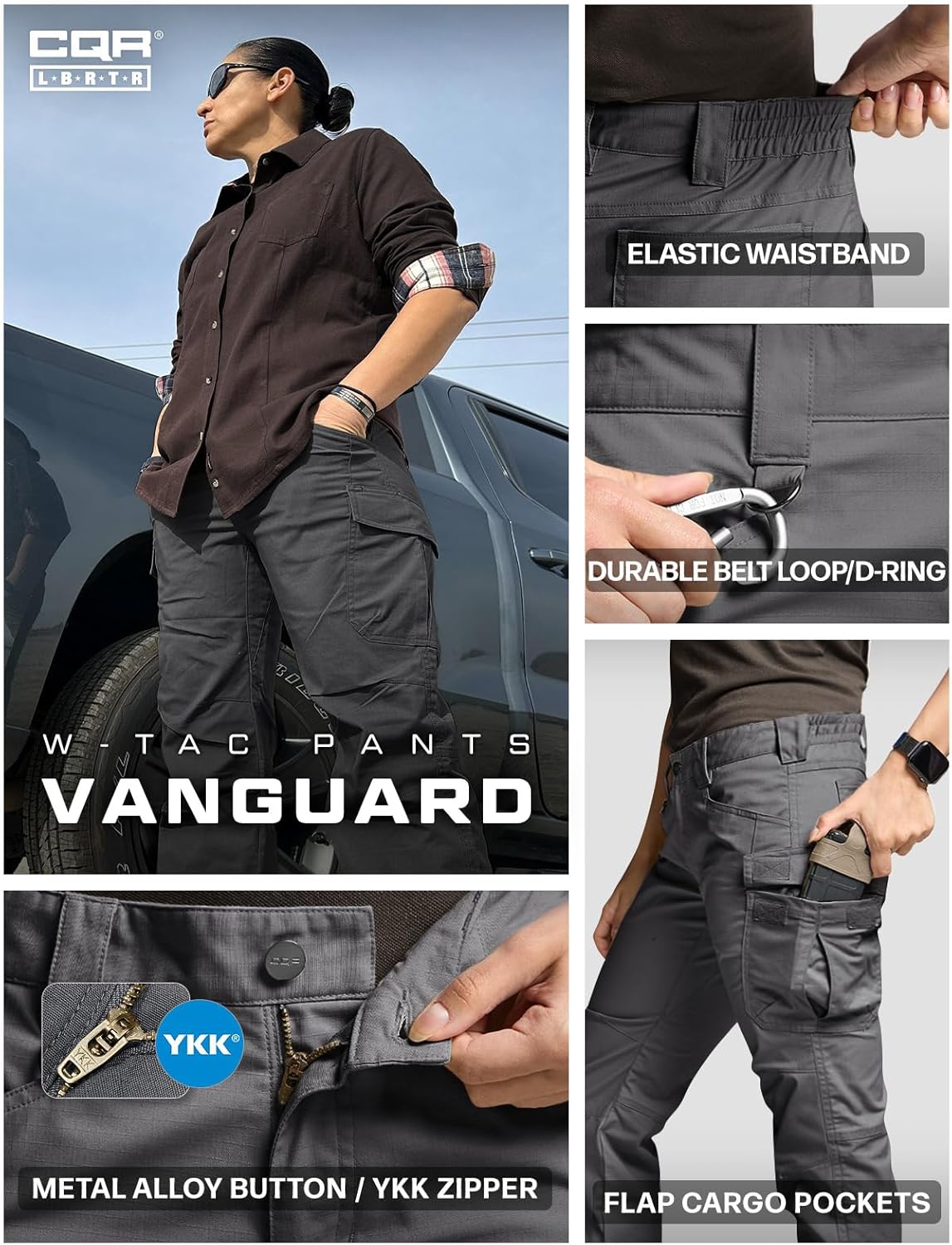 CQR Women's Flex Stretch Tactical Pants, Water Resistant Ripstop Cargo Work Pants with Pockets for Outdoor & Hiking - Image 7