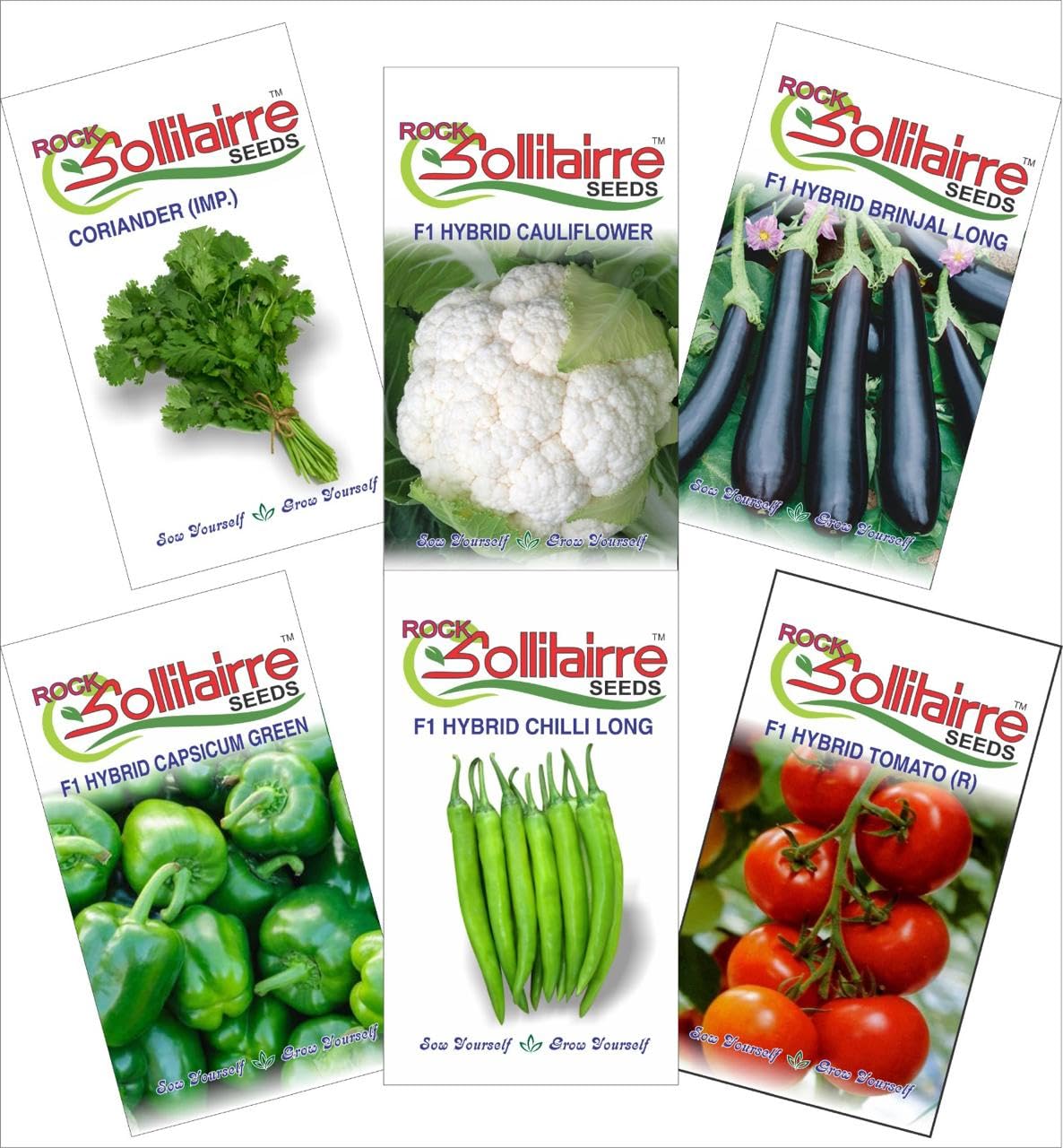 Saphirre Seeds Brand Sollitairre Easy to Grow Monsoon and Winter 6 Vegetable Seeds Combo for Home Gardening | Brinjal Long, Capsicum Green, Cauliflower, Chilli Long, Coriander and Tomato (B0DBGR6WF3) Amazon Price History, Amazon Price Tracker