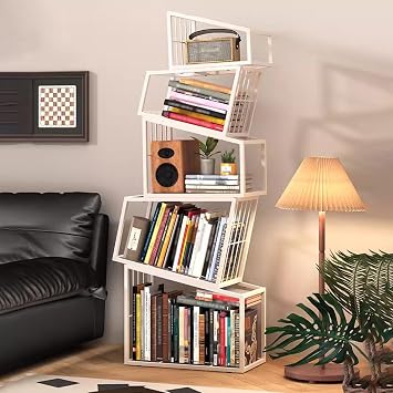 KUANGGE 5 Tier Bookcase, Black Metal Tall Bookshelves, Book Display Shelves for Bedroom, Living Room, Study Room, Office, Kitchen