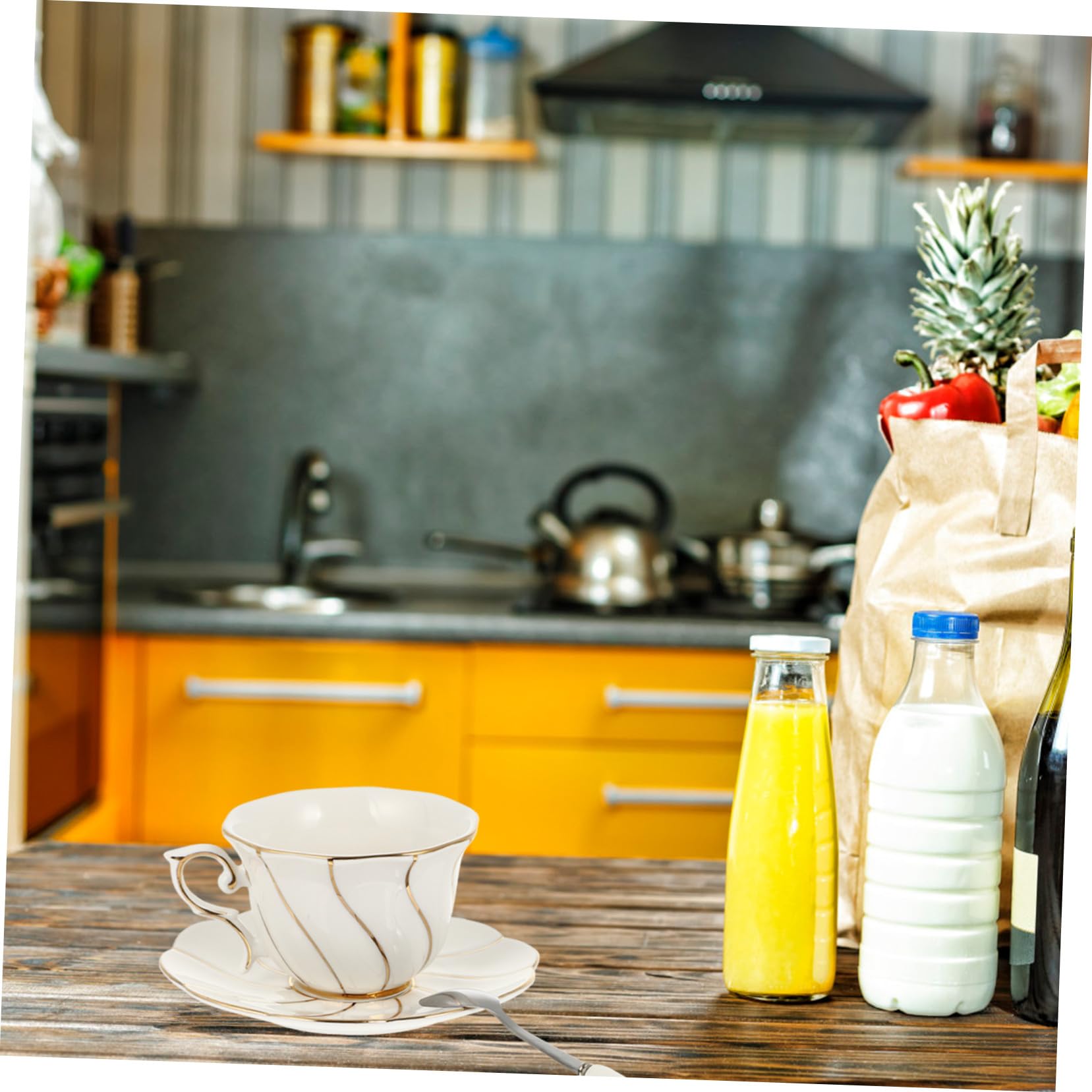 Kaffeetassen Satz Keramik mit Untertassen Weiß Großes Fassungsvermögen Elegantes Geschirr für Kaffee und Tee
