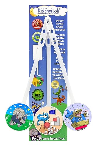 Extensor de interruptor de luz para niños (paquete de 3, tema de dinosaurio) - Extensión de interruptor de palanca que brilla en la oscuridad -