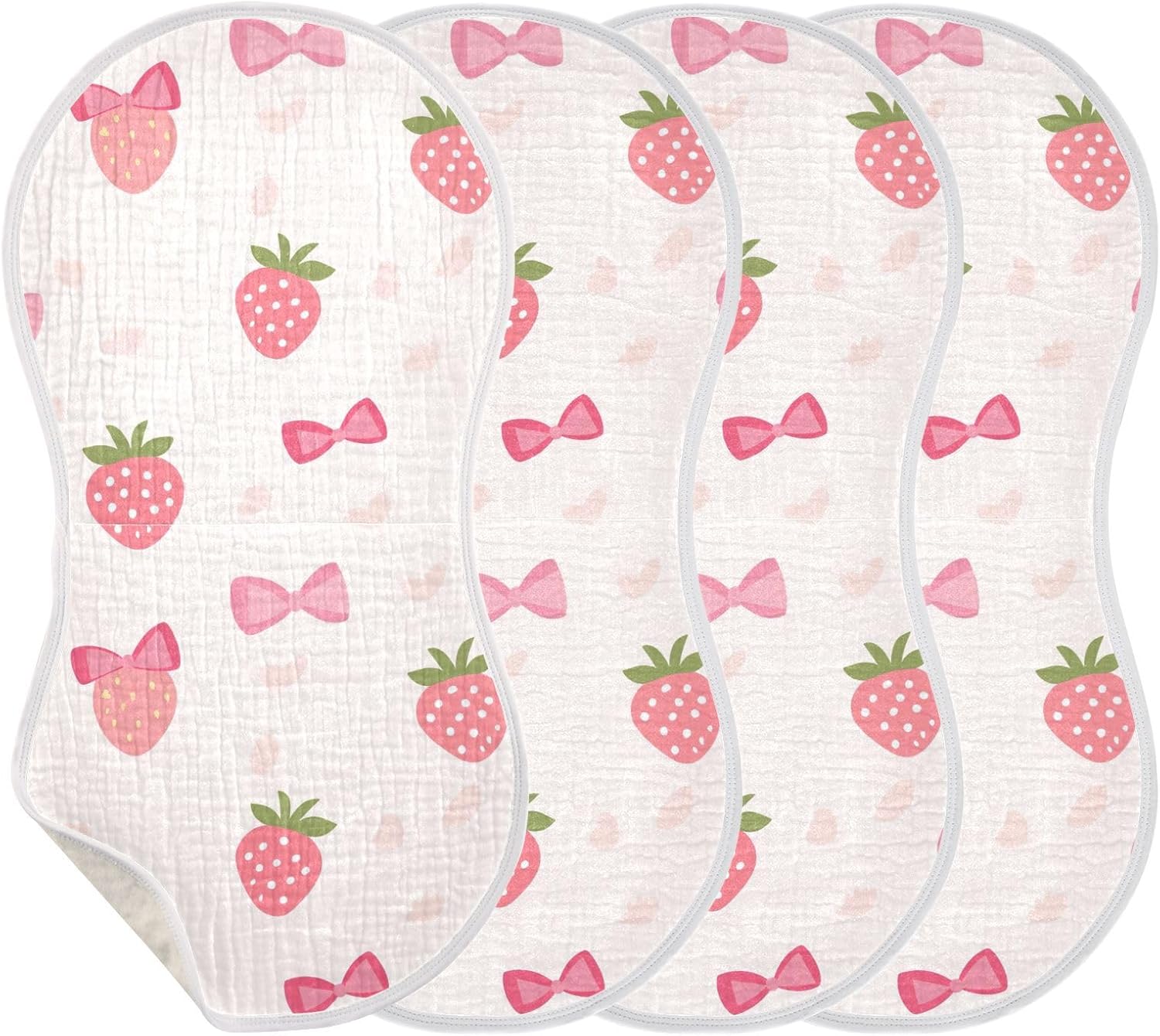 Bow Tie Strawberry Muslin Baby Burp Cloths Feeding Cloths Face Towel Soft and Absorbent Bibs for Newborn Boys Girl- 4 Pack